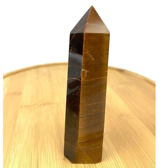 Yellow Tiger Eye Obelisk Crystal 5" Tall Natural Healing Stone Tower 213g - Picture 1 of 16